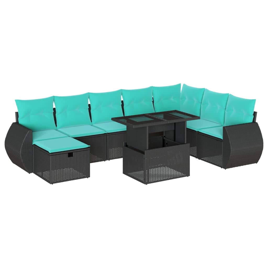 9-Teiliges Gartensofa-Set Mit Kissen, Es Polyrattan