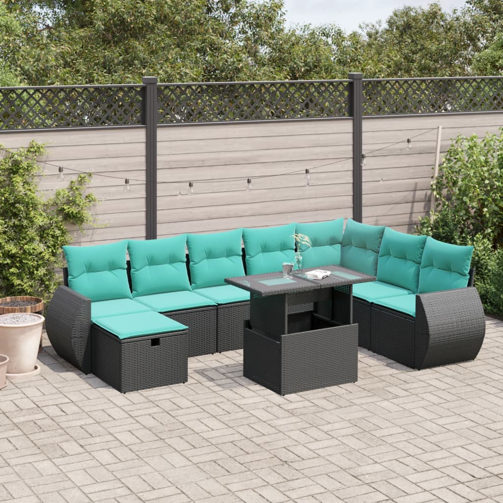 9-Teiliges Gartensofa-Set Mit Kissen, Es Polyrattan