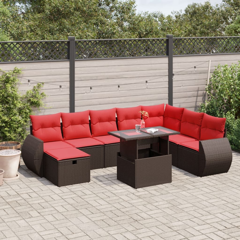 9-Teiliges Gartensofa-Set Mit Kissen, Es Polyrattan