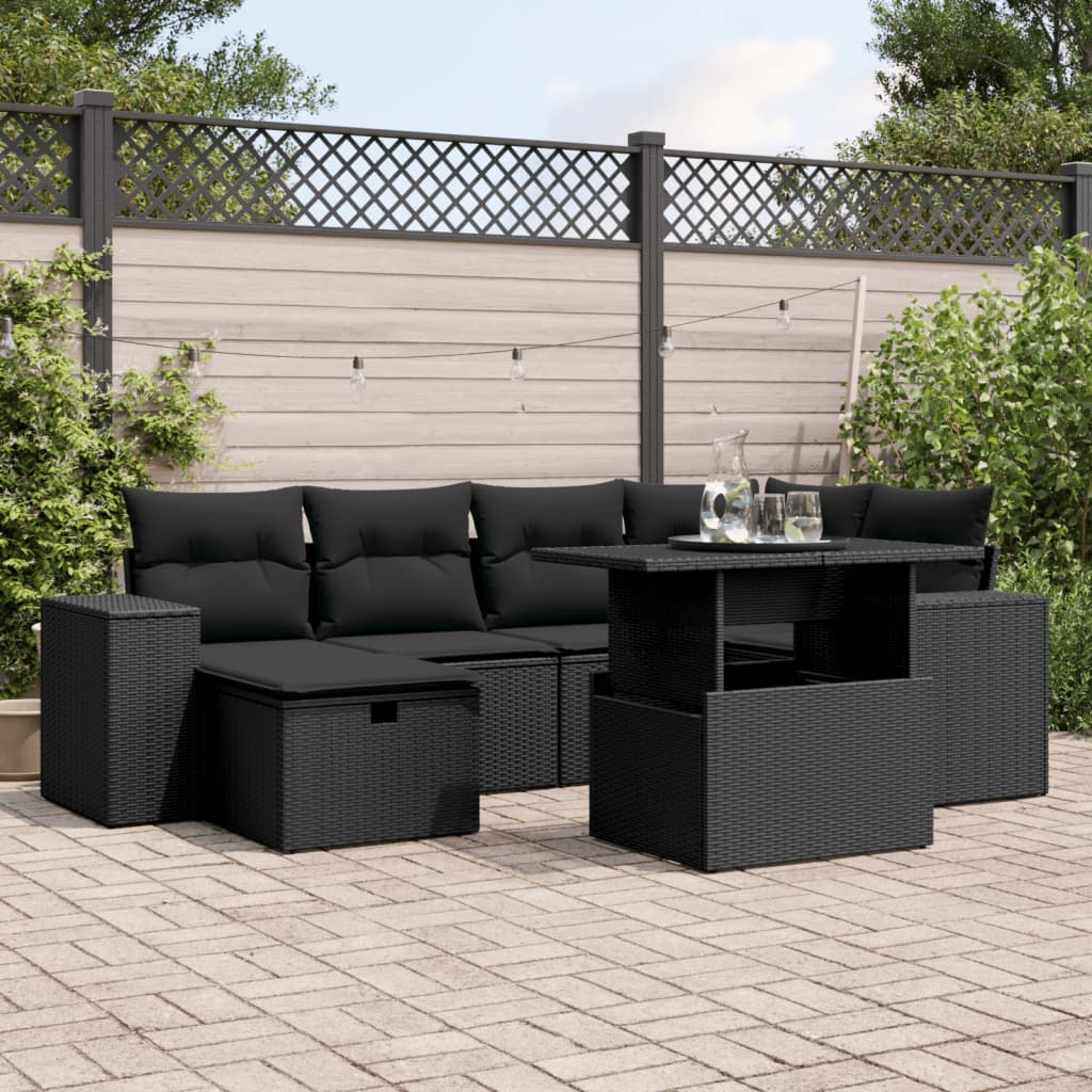 7-Tlg. Garten-Sofagarnitur Mit Kissen Poly Rattan