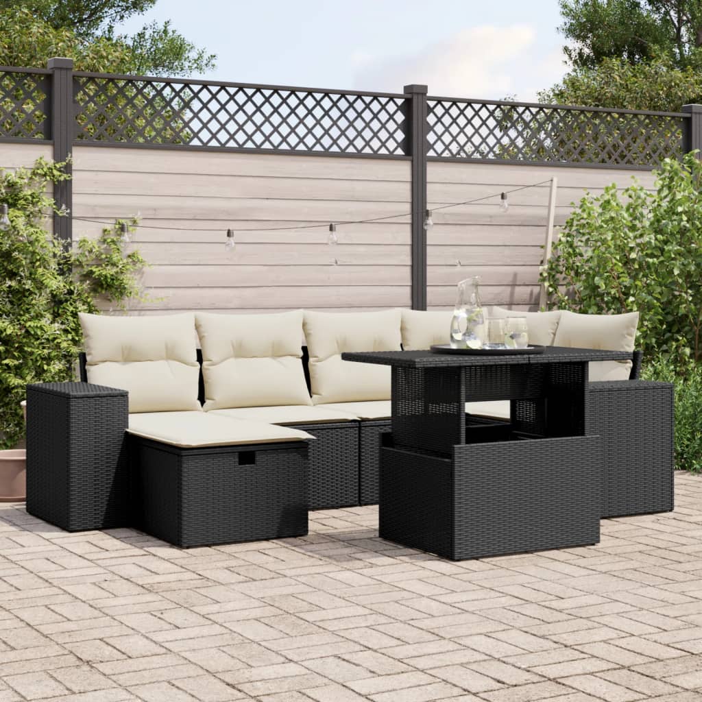 7-Tlg. Garten-Sofagarnitur Mit Kissen Poly Rattan