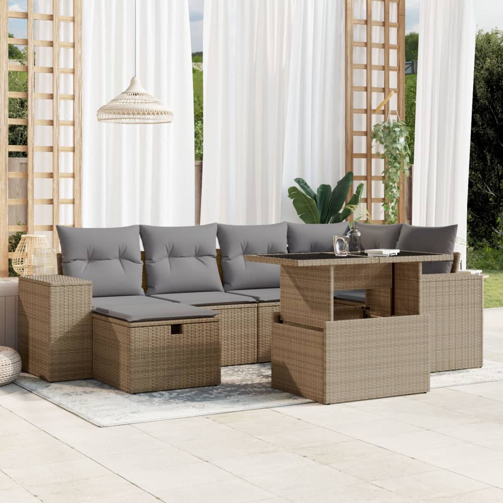7-Tlg. Garten-Sofagarnitur Mit Kissen Poly Rattan