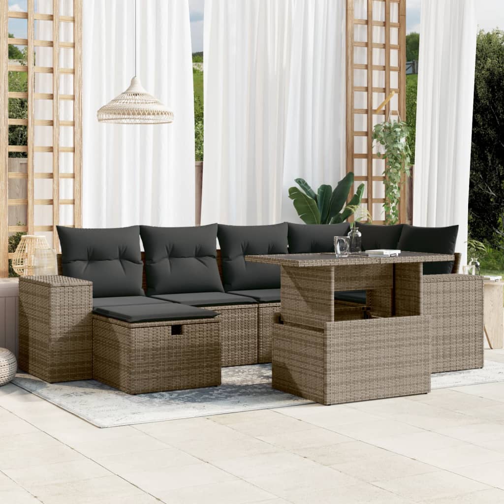 7-Tlg. Garten-Sofagarnitur Mit Kissen Poly Rattan