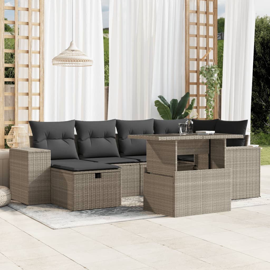 7-Tlg. Garten-Sofagarnitur Mit Kissen Poly Rattan