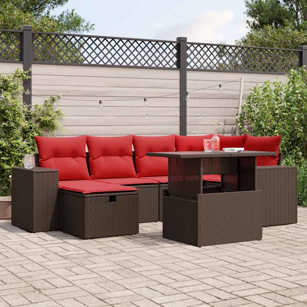 7-Teiliges Gartensofa-Set Mit Kissen, Es Polyrattan