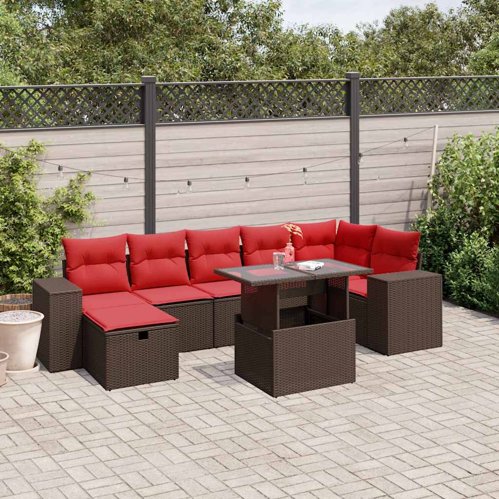 8-Tlg. Garten-Sofagarnitur Mit Kissen Braun Poly Rattan Akazie