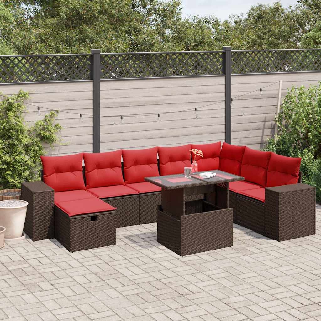 9-Tlg. Garten-Sofagarnitur Mit Kissen Grau Poly Rattan Akazie