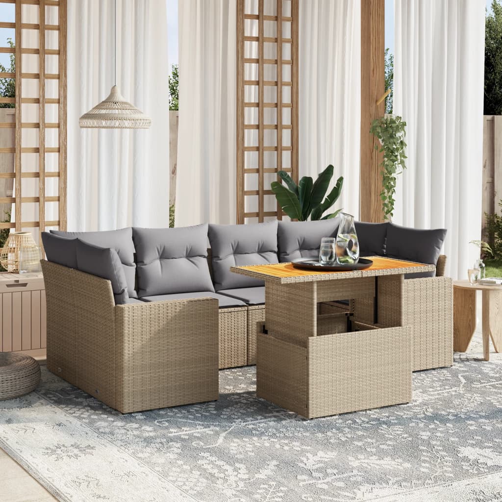 7-Tlg. Garten-Sofagarnitur Mit Kissen Poly Rattan