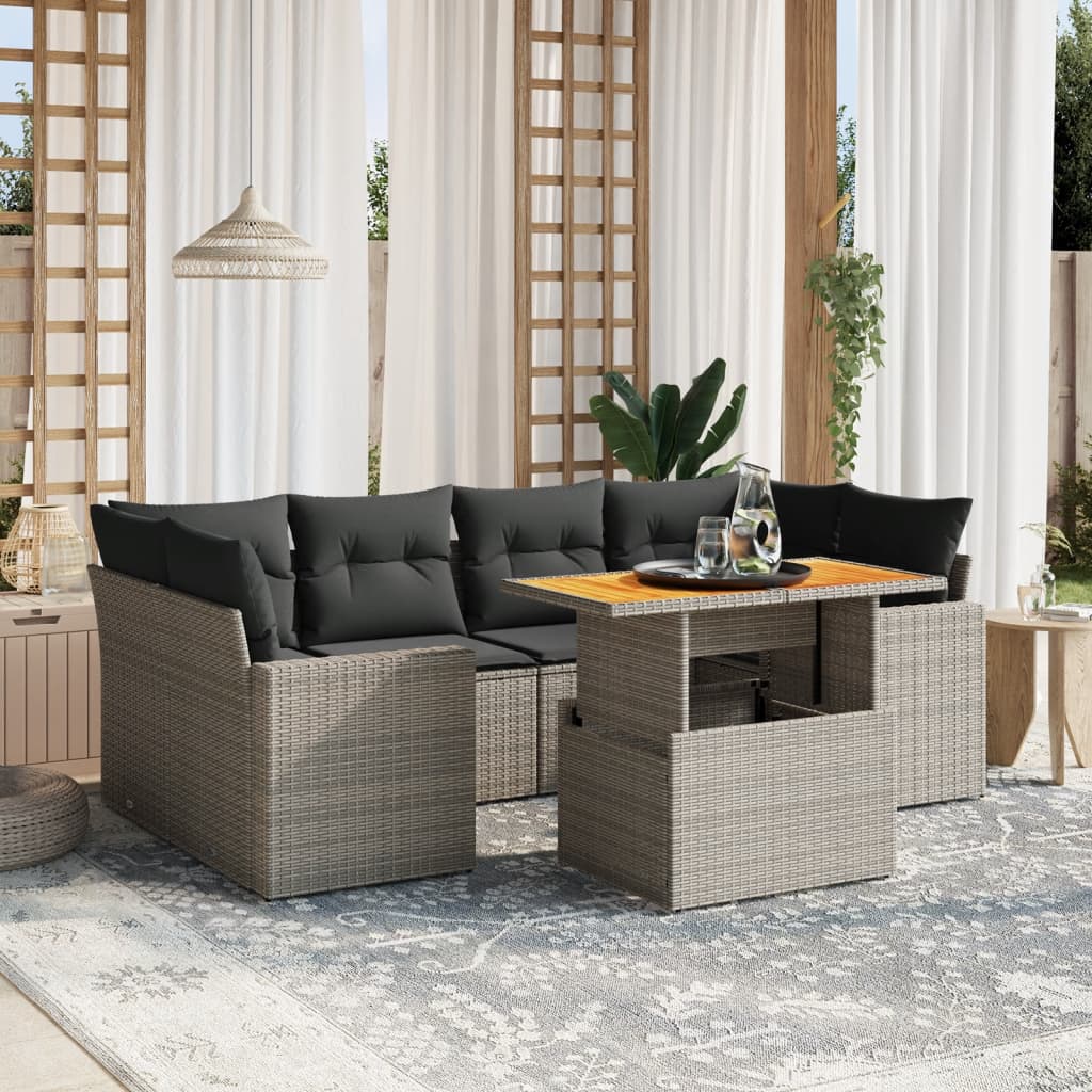 7-Tlg. Garten-Sofagarnitur Mit Kissen Poly Rattan