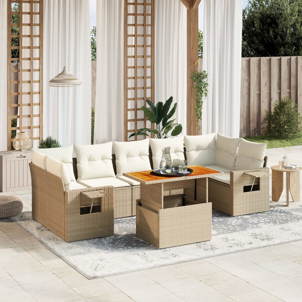 8-Tlg. Garten-Sofagarnitur Mit Kissen Poly Rattan