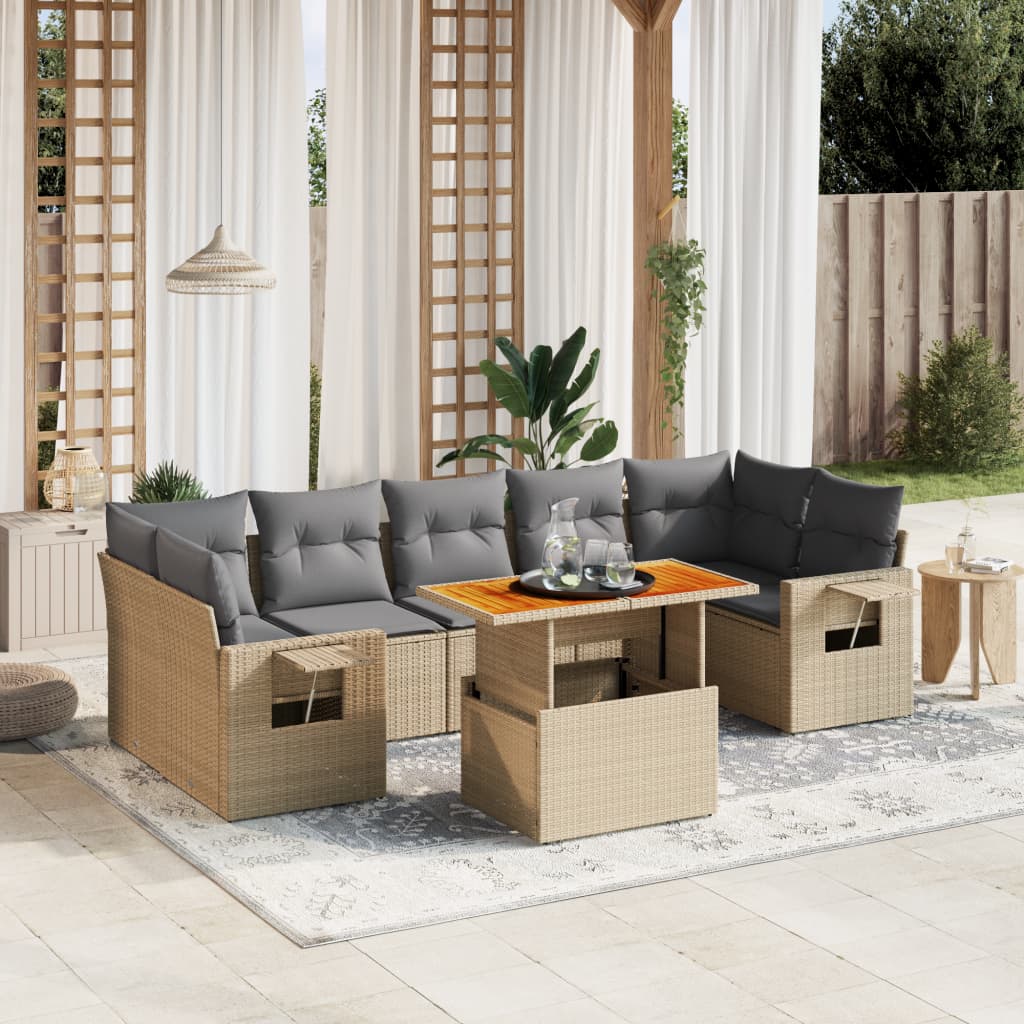 8-Tlg. Garten-Sofagarnitur Mit Kissen Poly Rattan