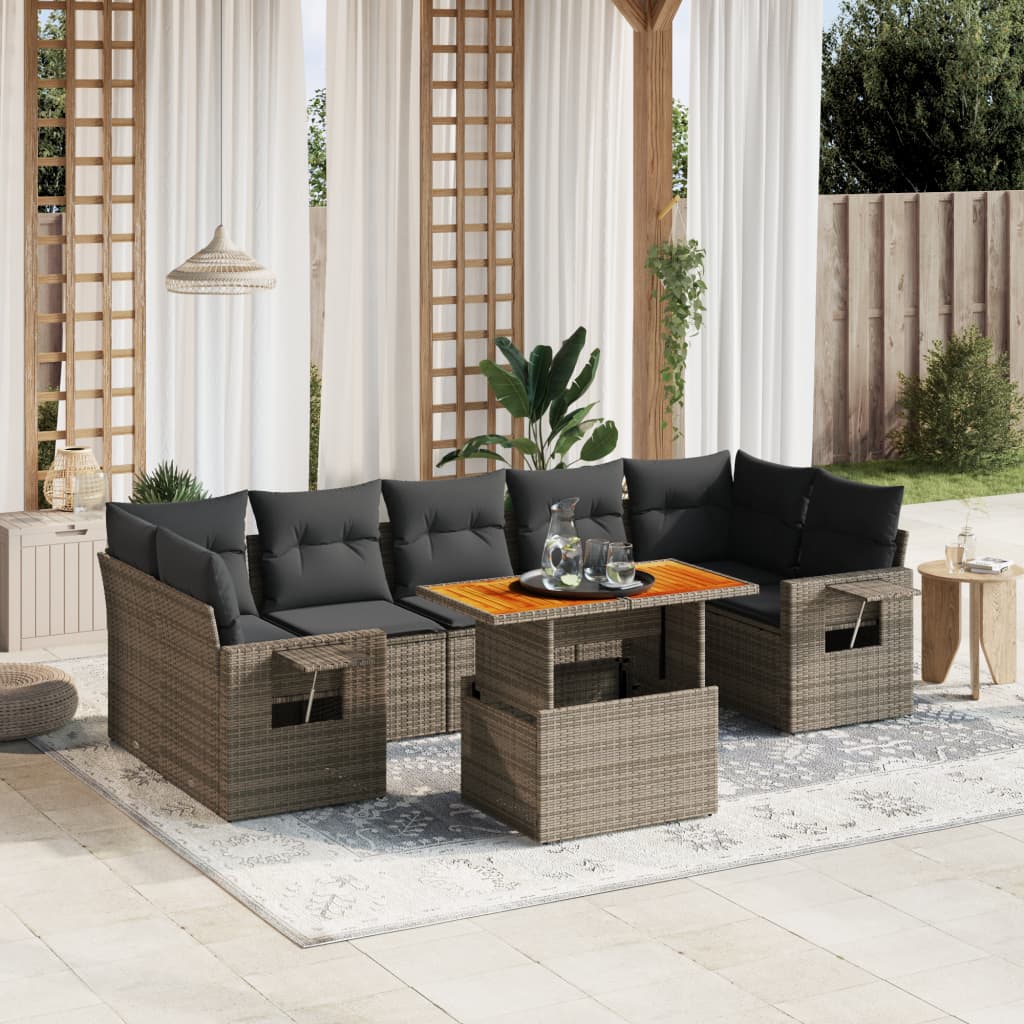 8-Tlg. Garten-Sofagarnitur Mit Kissen Poly Rattan