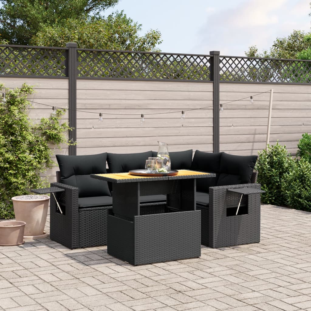 5-Tlg. Garten-Sofagarnitur Mit Kissen Poly Rattan