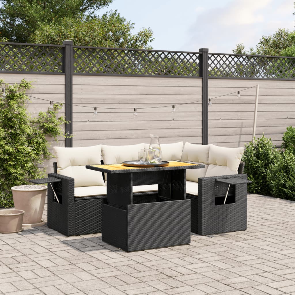 5-Tlg. Garten-Sofagarnitur Mit Kissen Poly Rattan