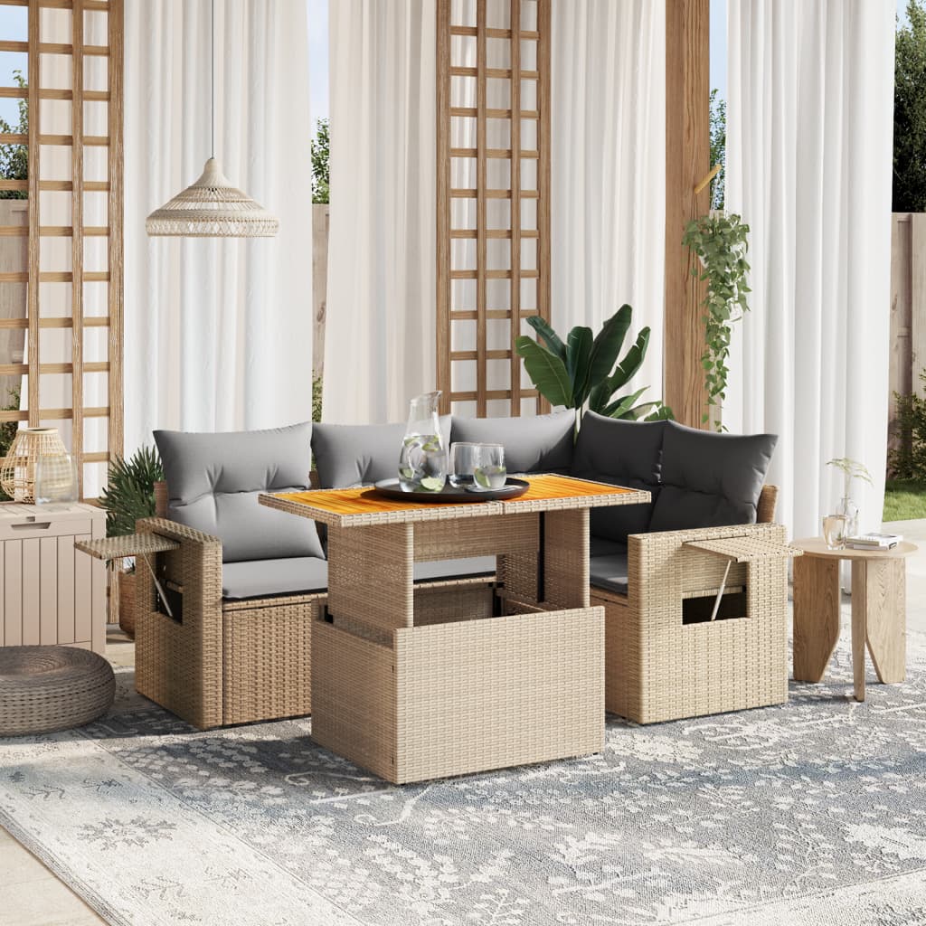 5-Tlg. Garten-Sofagarnitur Mit Kissen Poly Rattan