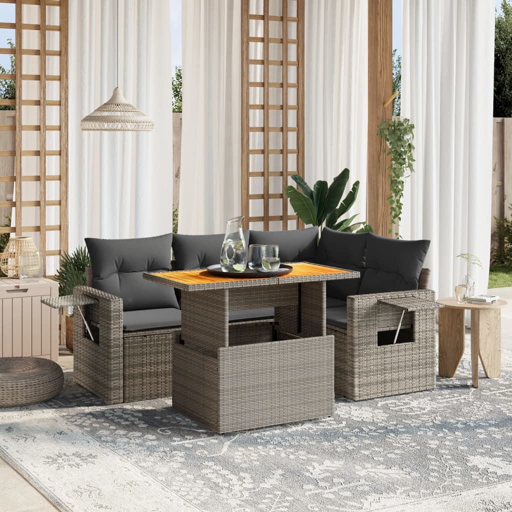 5-Tlg. Garten-Sofagarnitur Mit Kissen Poly Rattan