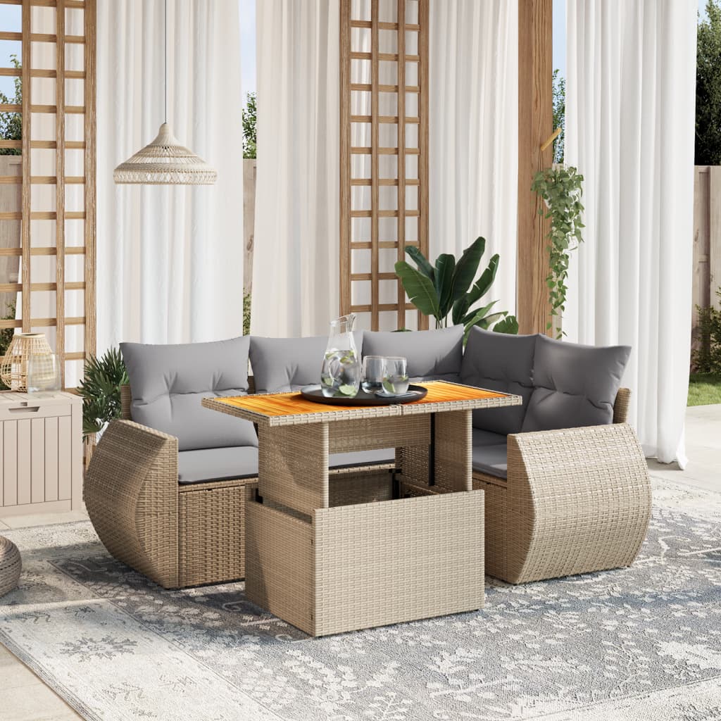 5-Tlg. Garten-Sofagarnitur Mit Kissen Schwarz Poly Rattan