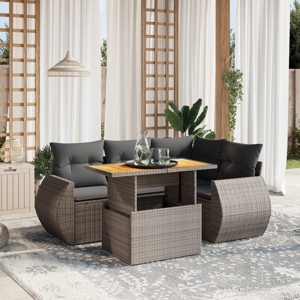 5-Tlg. Garten-Sofagarnitur Mit Kissen Schwarz Poly Rattan