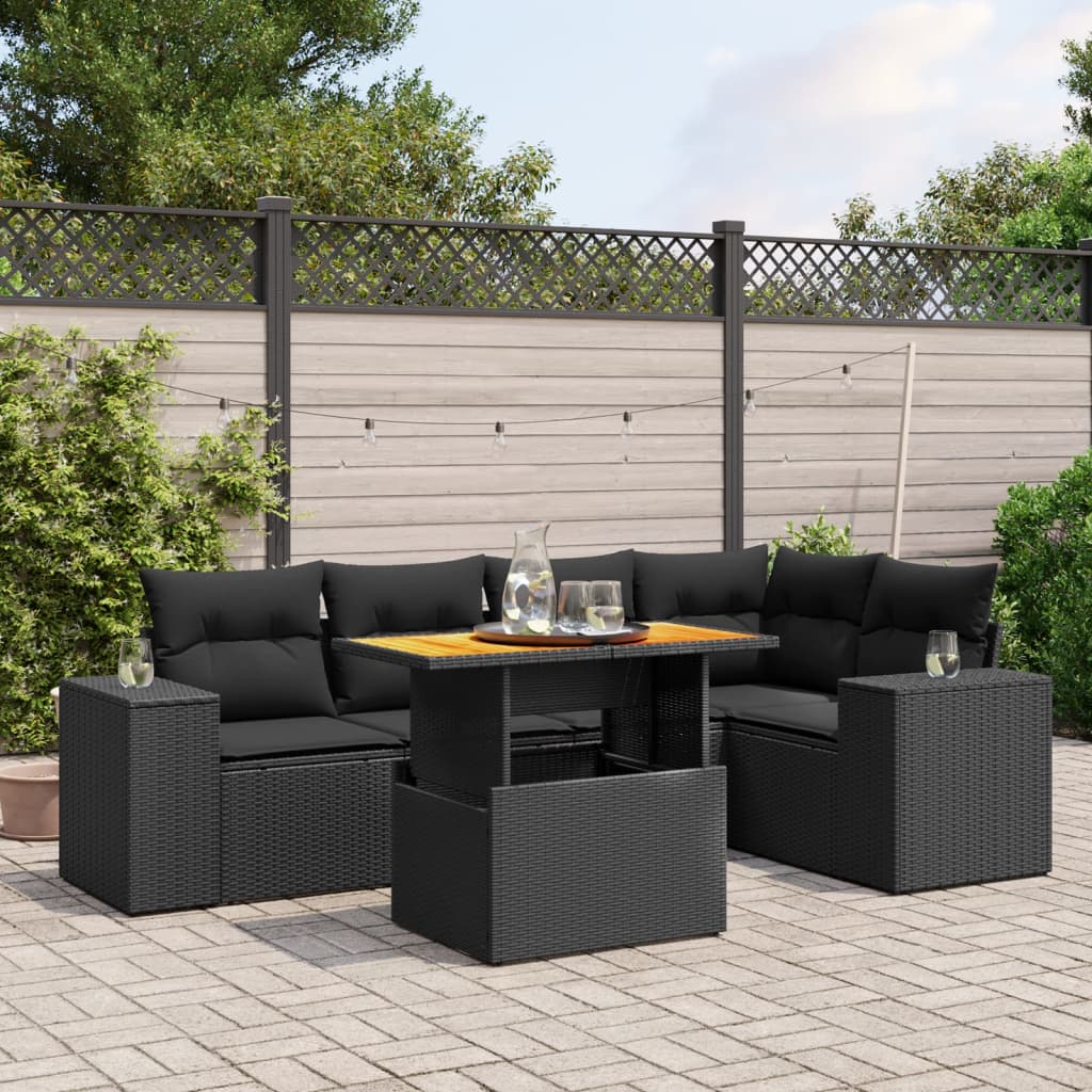 6-Tlg. Garten-Sofagarnitur Mit Kissen Grau Poly Rattan