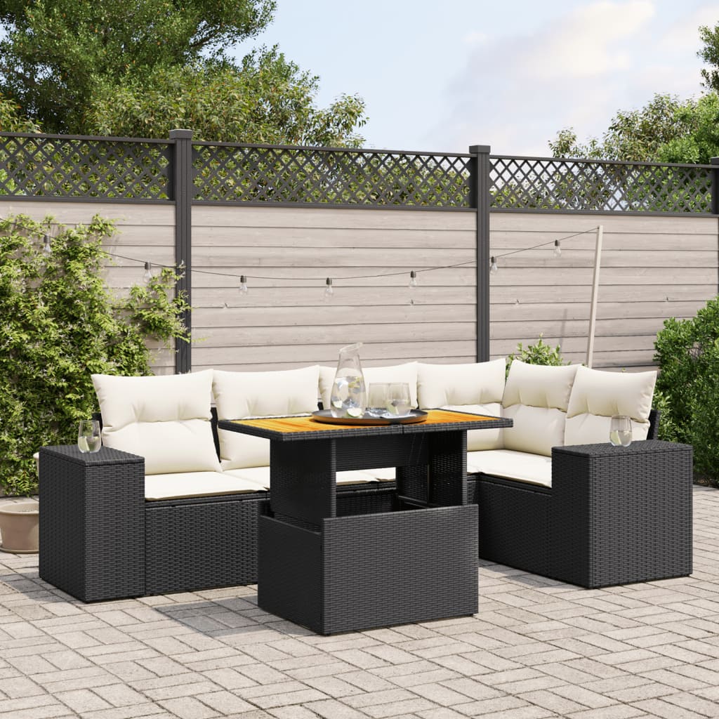 6-Tlg. Garten-Sofagarnitur Mit Kissen Grau Poly Rattan