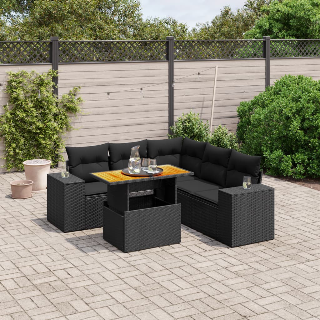 6-Tlg. Garten-Sofagarnitur Mit Kissen Grau Poly Rattan