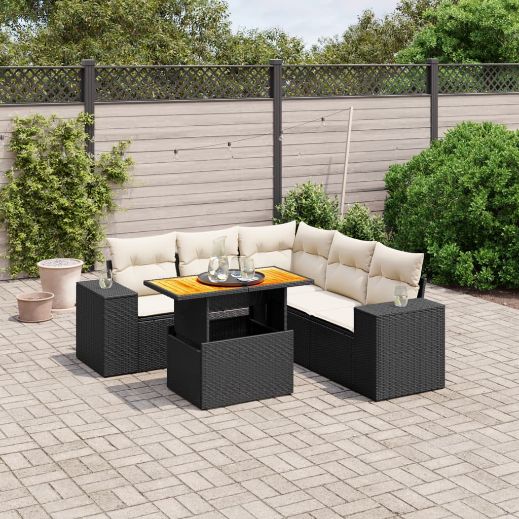6-Tlg. Garten-Sofagarnitur Mit Kissen Grau Poly Rattan