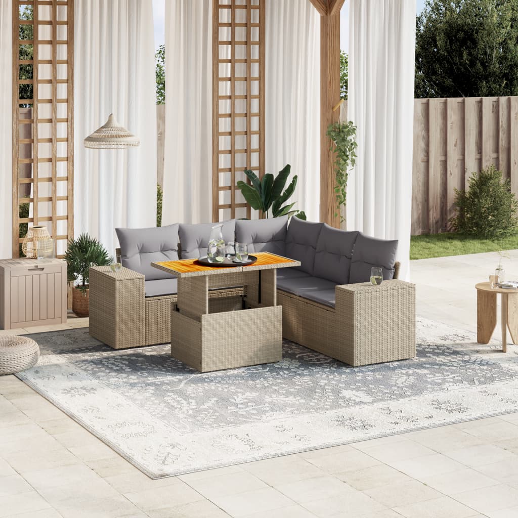 6-Tlg. Garten-Sofagarnitur Mit Kissen Grau Poly Rattan