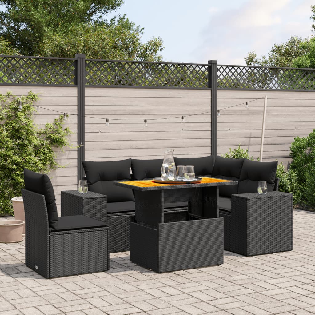 6-Tlg. Garten-Sofagarnitur Mit Kissen Grau Poly Rattan