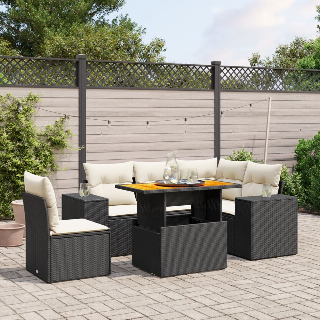 6-Tlg. Garten-Sofagarnitur Mit Kissen Grau Poly Rattan