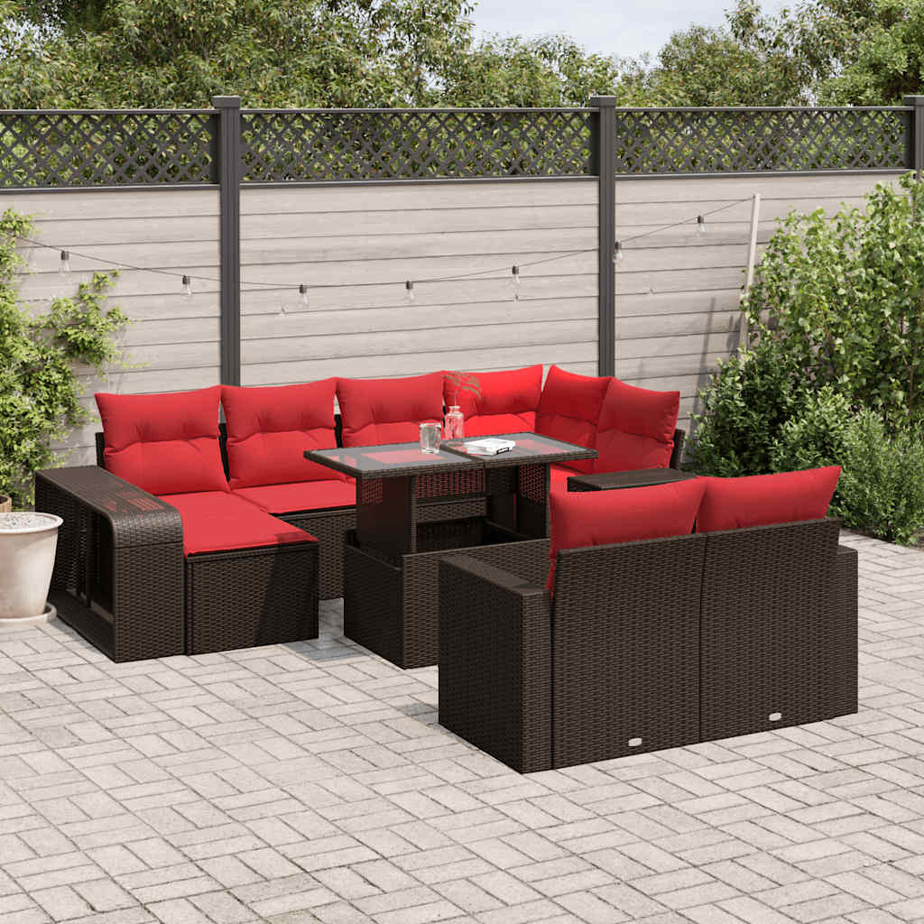 11-Teiliges Gartensofa-Set Mit Kissen, Schwarzes Polyrattan