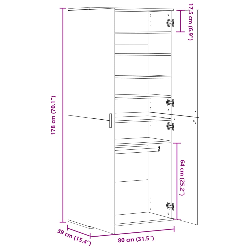 Schuhschrank 80X39X178 Cm Holzwerkstoff Räuchereiche
