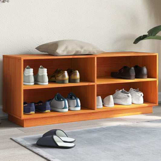 Schuhschrank 110X34X45 Cm Massivholz Kiefer Wachsbraun