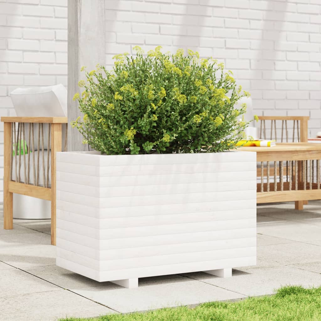 Pflanzkübel Weiß 70X40X49,5 Cm Massivholz Kiefer