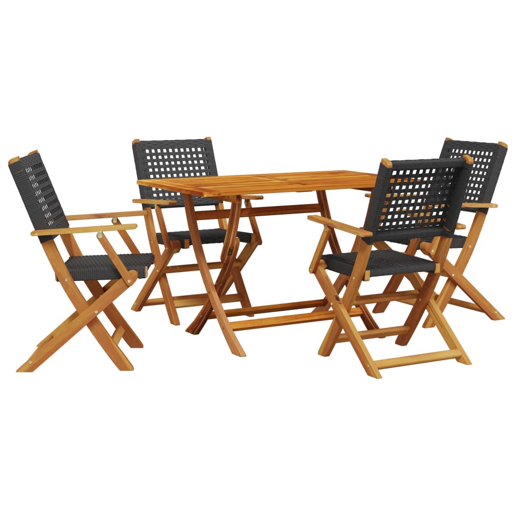 5-Tlg. Garten-Essgruppe Poly Rattan Und Massivholz