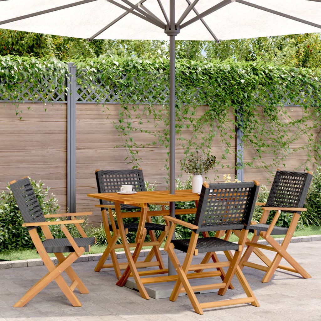 5-Tlg. Garten-Essgruppe Poly Rattan Und Massivholz