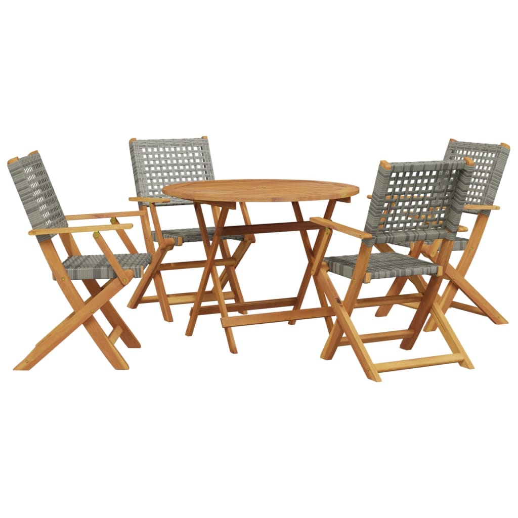 5-Tlg. Garten-Essgruppe Poly Rattan Und Massivholz