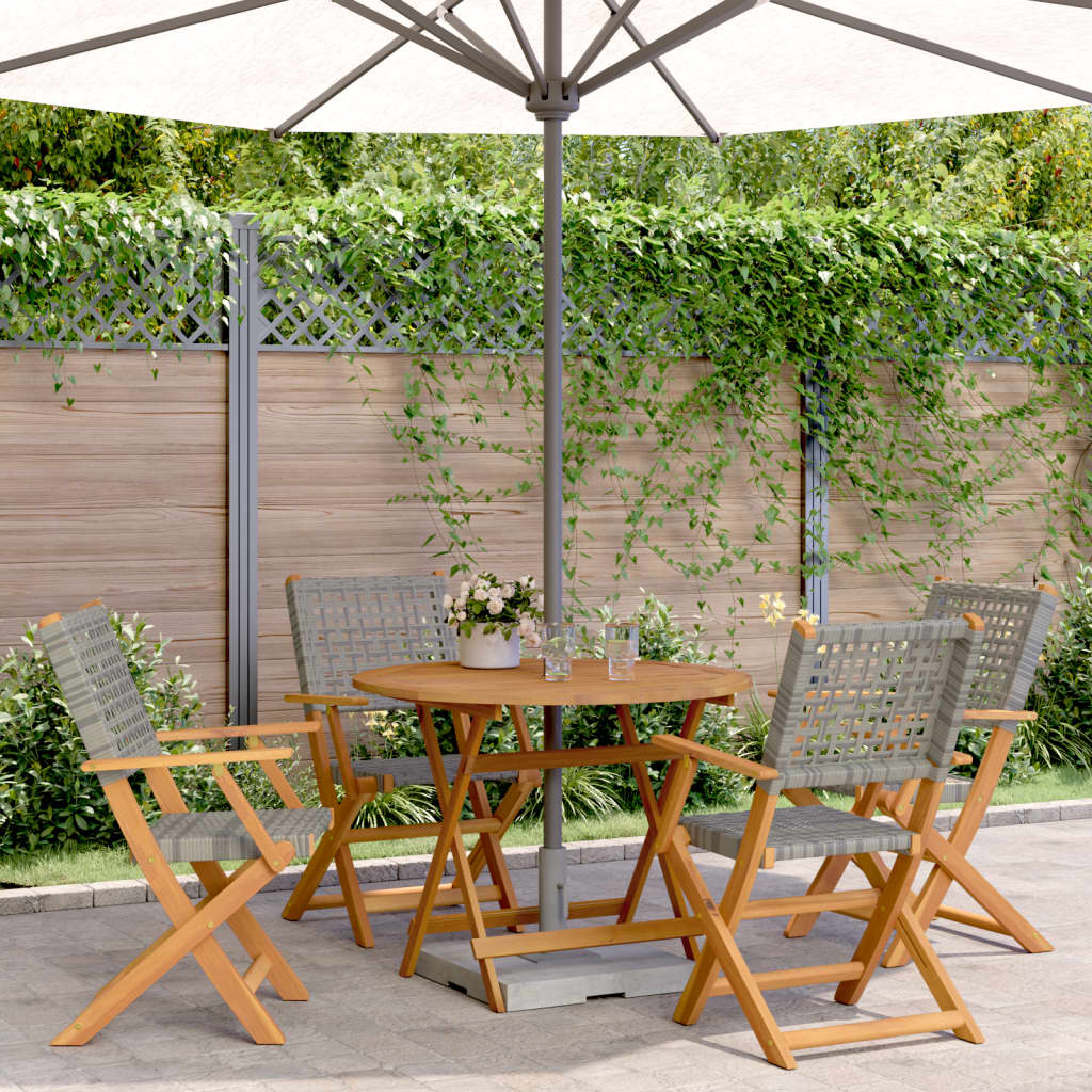 5-Tlg. Garten-Essgruppe Poly Rattan Und Massivholz