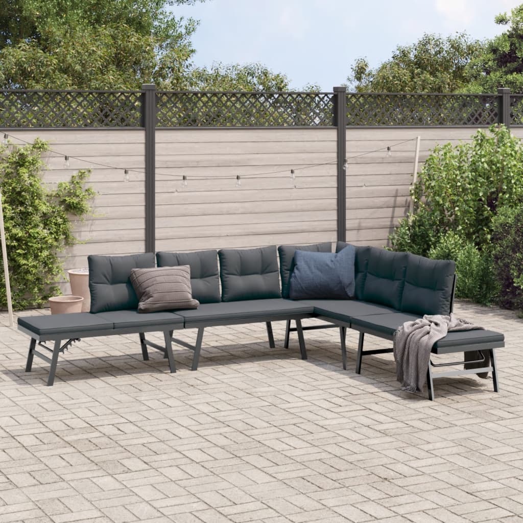 Gartenbänke 4 Stk. Mit Kissen Schwarz Pulverbeschichteter Stahl