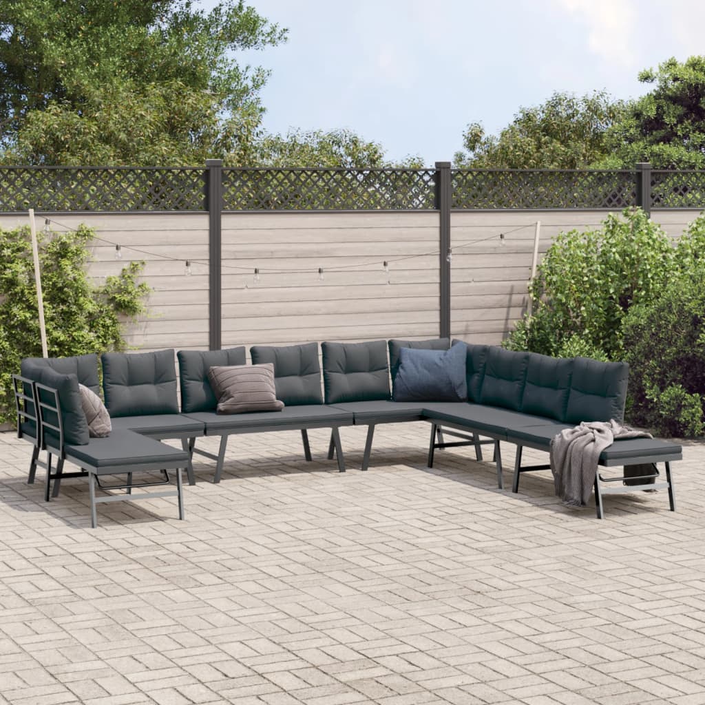 7-Tlg. Garten-Sitzgruppe Mit Kissen Schwarz Stahl