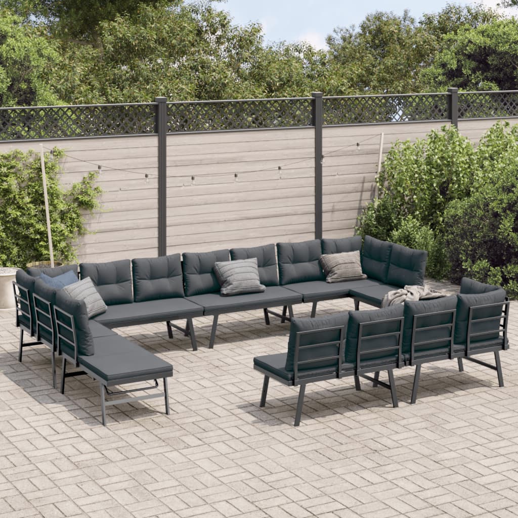 8-Tlg. Garten-Sitzgruppe Mit Kissen Schwarz Stahl