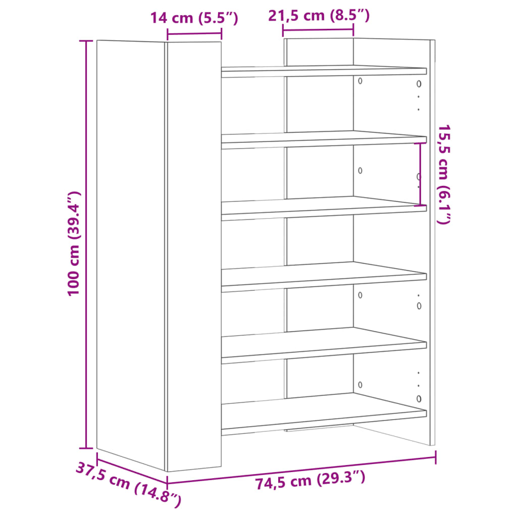 Schuhschrank 74,5X37,5X100 Cm Holzwerkstoff Schwarz