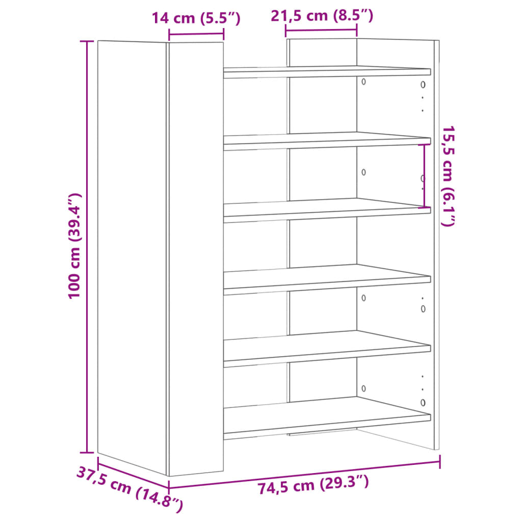 Schuhschrank 74,5X37,5X100 Cm Holzwerkstoff Räuchereiche