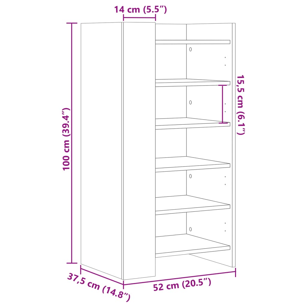 Schuhschrank Sonoma-Eiche 52X37,5X100 Cm Holzwerkstoff Sonoma Eiche