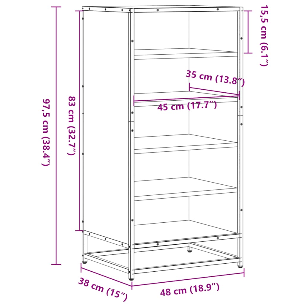 Schuhregal Sonoma-Eiche 48X38X97,5 Cm Holzwerkstoff Sonoma Eiche