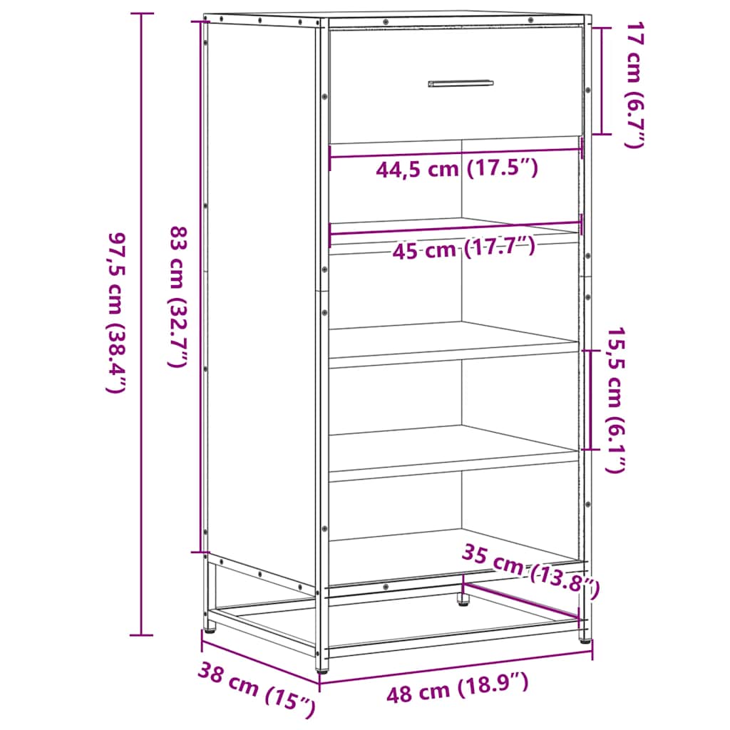 Schuhregal Sonoma-Eiche 48X38X97,5 Cm Holzwerkstoff Sonoma Eiche