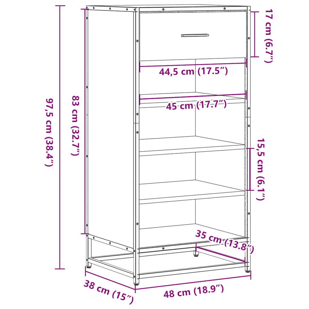 Schuhregal 48X38X97,5 Cm Holzwerkstoff Räuchereiche