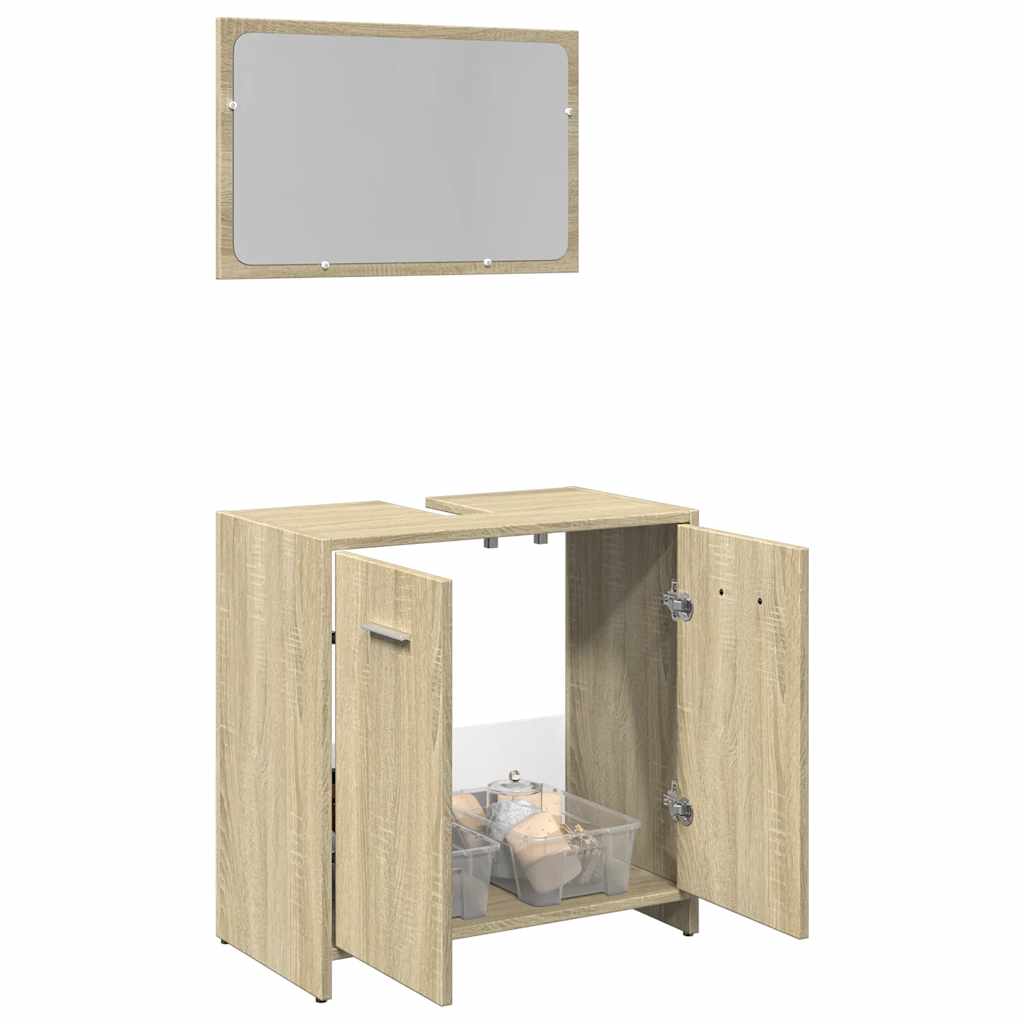Badschrank Mit Spiegel Schwarz Eichen-Optik Holzwerkstoff