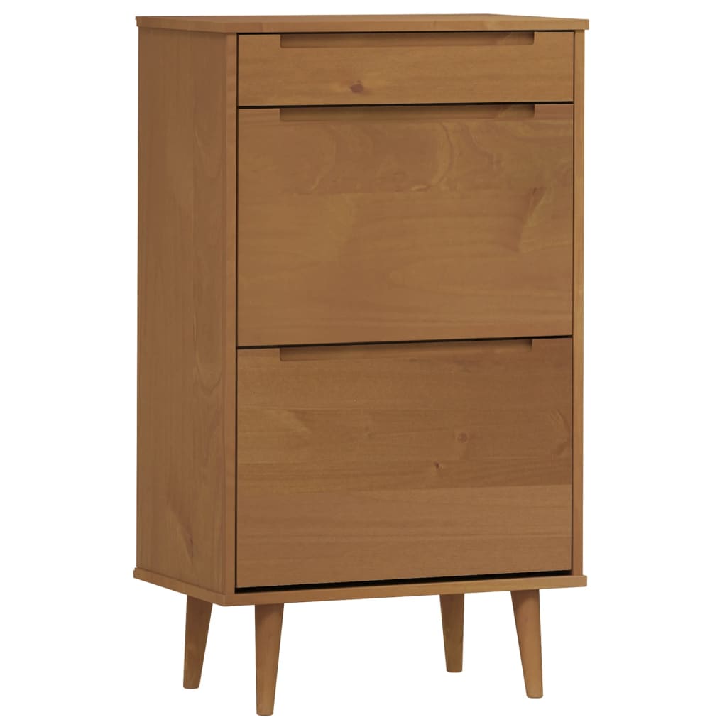 Schuhschrank Molde 59,5X35X103 Cm Massivholz Kiefer Braun