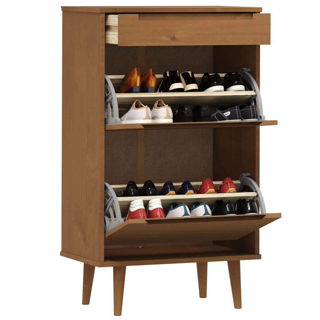 Schuhschrank Molde 59,5X35X103 Cm Massivholz Kiefer Braun