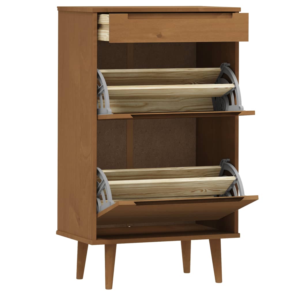 Schuhschrank Molde 59,5X35X103 Cm Massivholz Kiefer Braun